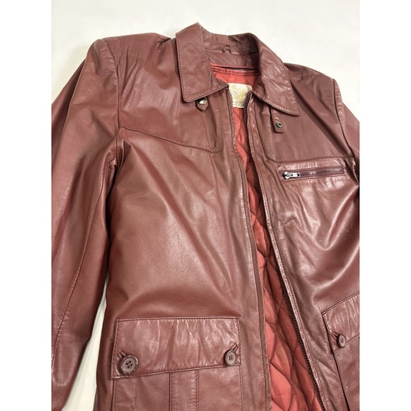 Vintage Saxony Genuine Leather Jacket Men 40 Maroon Quilted Lined Retro - Picture 2 of 16
